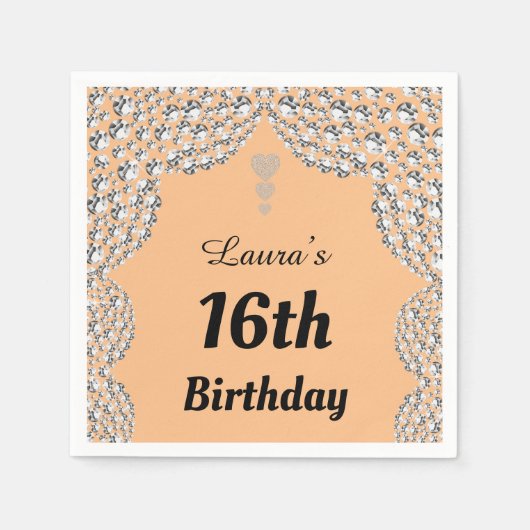 16パーソナライズされた番目または年齢パーティーのナプキンの編集 スタンダードカクテルナプキン (正面)