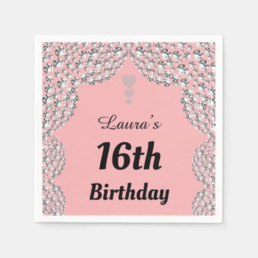 16パーソナライズされた番目または年齢パーティーのナプキンの編集 スタンダードカクテルナプキン (正面)