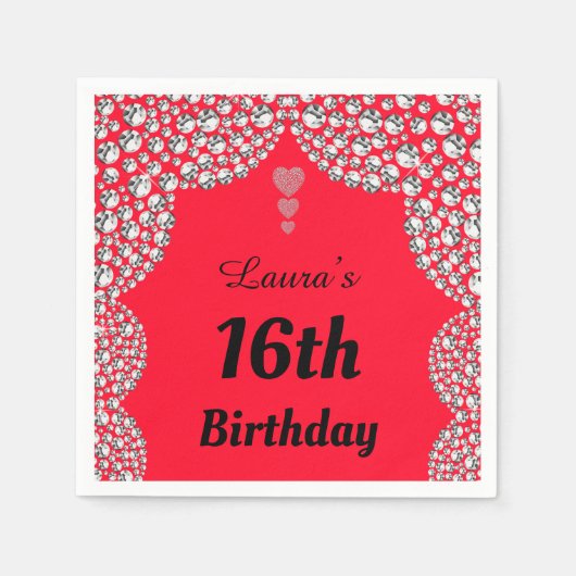 16パーソナライズされた番目または年齢パーティーのナプキンの編集 スタンダードカクテルナプキン (正面)