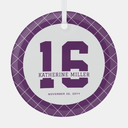 16パーソナライズされた誕生日モダン及びエレガント ガラスオーナメント (正面)