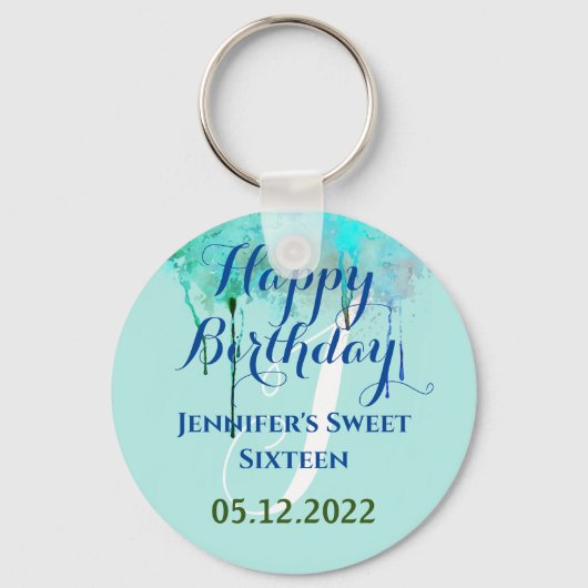 16パーソナライズされた誕生日Sweet sixteen党の好意 キーホルダー (正面)