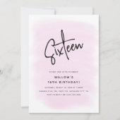 16ピミニマルンクウォーターカラー16誕生日 招待状 (正面)