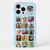 16フォトコラージパステルブルー&モノグラム iPhoneケース (裏面)