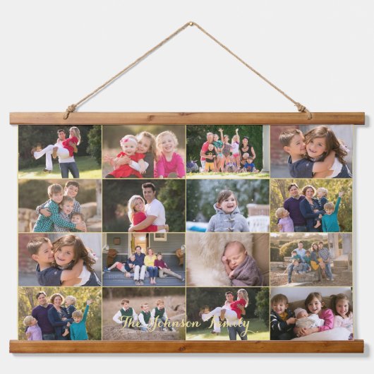 16フォトコラージファミリーベビーの作成モノグラムの 吊り下げ型タペストリー (正面)