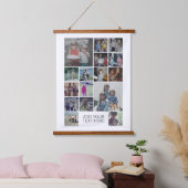 16フォトコラージモンタージュと文字 – ホワイト編集可能 吊り下げ型タペストリー (寝室)