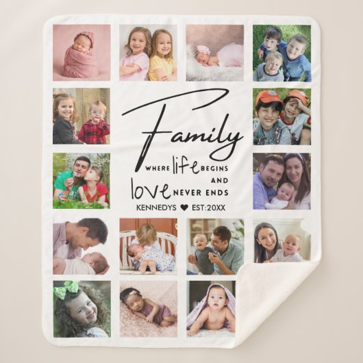 16フォトコラージュ名字引用文白黒 シェルパブランケット (正面)