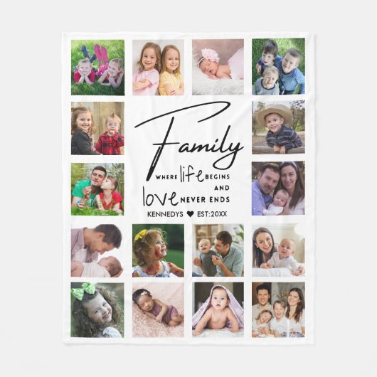 16フォトコラージュ名字引用文白黒 フリースブランケット (正面)