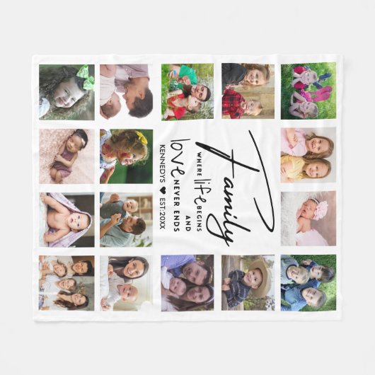 16フォトコラージュ名字引用文白黒 フリースブランケット (正面(横))