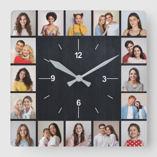 16フォトコラージュ暗フェイク木柵 スクエア壁時計 (正面)
