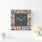16フォトコラージュ灰色と白 スクエア壁時計 (ホーム)