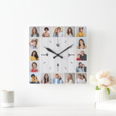 16フォトコラージュ白素朴木フフェイクェンス スクエア壁時計 (ホーム)
