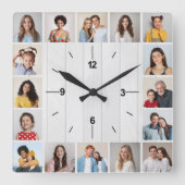 16フォトコラージュ白素朴木フフェイクェンス スクエア壁時計 (正面)