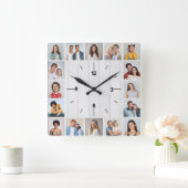 16フォトコラージュ白素朴木フフェイクェンス スクエア壁時計 (ホーム)