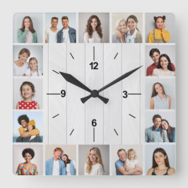16フォトコラージュ白素朴木フフェイクェンス スクエア壁時計