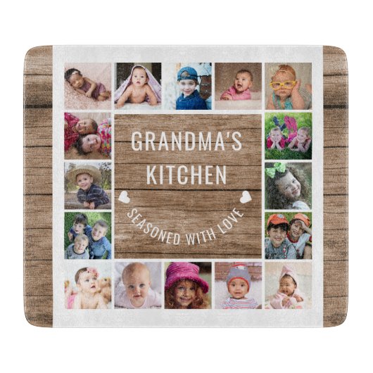 16フォトコラージュ素朴ウッドおばあちゃんのキッチン カッティングボード (正面)