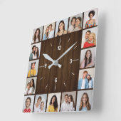 16フォトコラージュ素朴ダークブラウン木製フェンス スクエア壁時計 (傾斜)