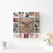 16フォトコラージュ素朴フレームウッドナズキッチン スクエア壁時計 (ホーム)