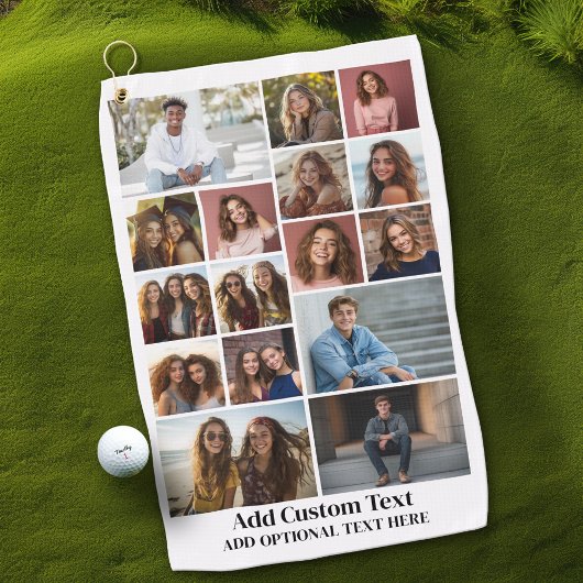 16フォトコラージュ – カスタム文字 – 白黒 ゴルフタオル