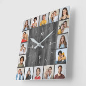 16フォトコラージライトグレーフェイクウッドフェンス スクエア壁時計 (傾斜)