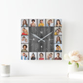 16フォトコラージライトグレーフェイクウッドフェンス スクエア壁時計 (ホーム)