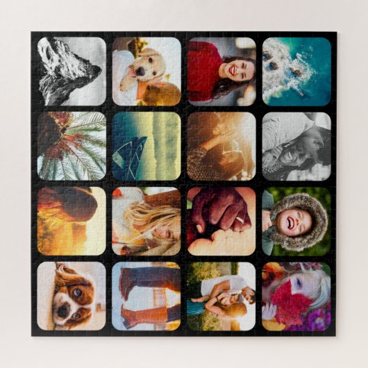 16フォトジグソーパズルテンプレート黒丸 ジグソーパズル (横)