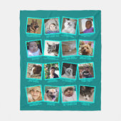 16フォトスクラップブックティール(緑がかった色)ブルーモダン写真 フリースブランケット (正面)