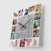 16フォトパーソナライズされたコラージグレ素朴ーウッド スクエア壁時計 (傾斜)