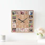 16フォトパーソナライズされたコラージュ引用文ウッド素朴 スクエア壁時計 (ホーム)