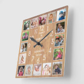 16フォトパーソナライズされたコラージュ引用文ウッド素朴 スクエア壁時計 (傾斜)