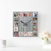 16フォトパーソナライズされたコラージュ引用文グレーウッド スクエア壁時計 (ホーム)