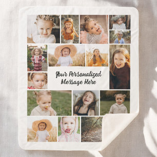 16モダンパーソナライズされたフォトコラージュのカスタム色 シェルパブランケット