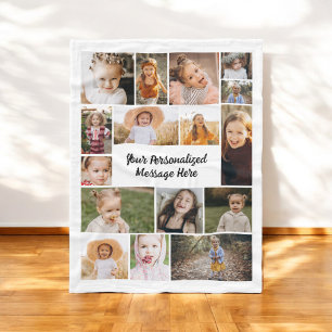 16モダンパーソナライズされたフォトコラージュのカスタム色 フリースブランケット