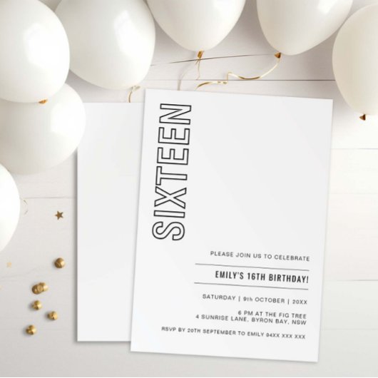 16モダン歳の誕生日パーティーへの招待 招待状