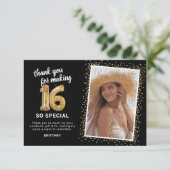 16モダン番目の誕生日写真 サンキューカード (スタンド正面)