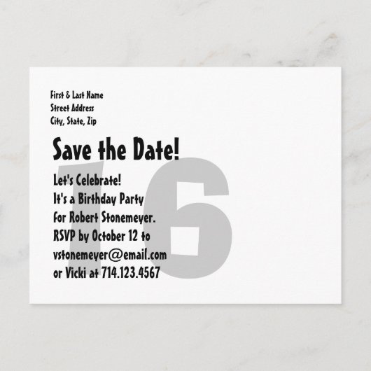 16モダン番目の誕生日日付を保存Red Black V007 案内ポストカード (裏面)