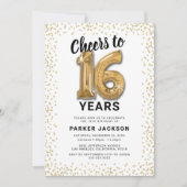 16モダン誕生日白金ゴールド 招待状 (正面)