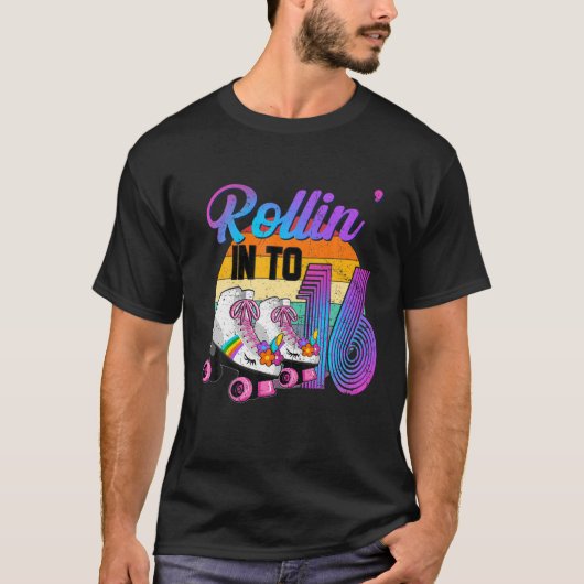 16ローラスケートで滑るリンク16誕生日 Tシャツ (正面)