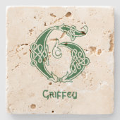 16世紀ケルト結び目模様装飾首都Gガラス ストーンコースター (正面)