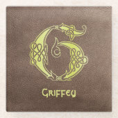 16世紀ケルト結び目模様装飾首都G ガラスコースター (正面)