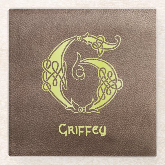 16世紀ケルト結び目模様装飾首都G ガラスコースター (正面)