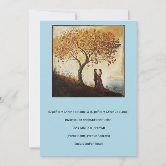 16世紀スタイル水彩恋愛夫婦 招待状 (正面)