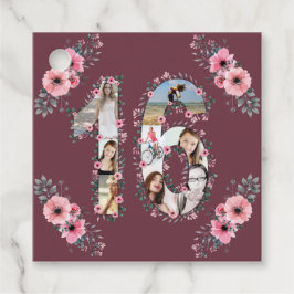 16人目の女の子誕生日フォトコラージピンクフラワー フェイバータグ