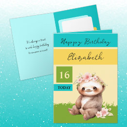 16今日sloth追加の名前ターコイズ黄色の誕生日 カード