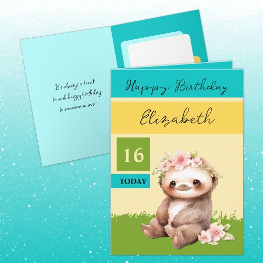 16今日sloth追加の名前ターコイズ黄色の誕生日 カード