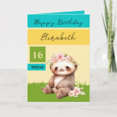 16今日sloth追加の名前ターコイズ黄色の誕生日 カード (正面)