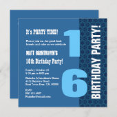 16位の誕生日ネービーブモダンルースターズT7C 招待状 (正面/裏面)