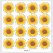 16個のイエローオレンジのひまわり・キスカットステッカー シール (シート)