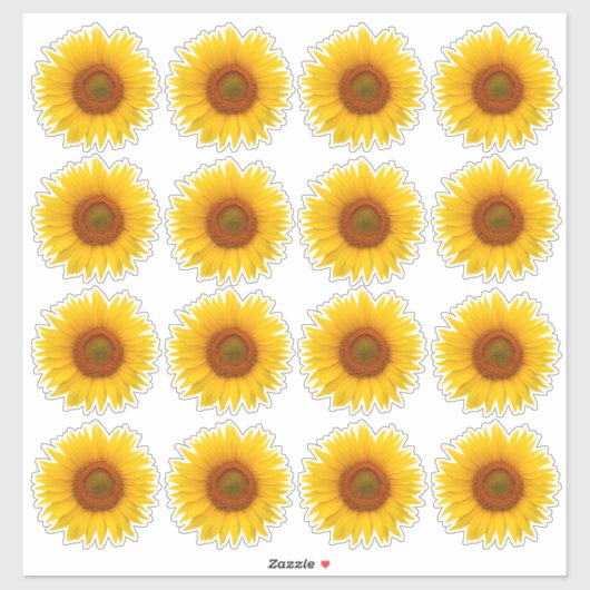 16個のイエローオレンジのひまわり・キスカットステッカー シール (シート)