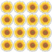 16個のイエローオレンジのひまわり・キスカットステッカー シール (正面)