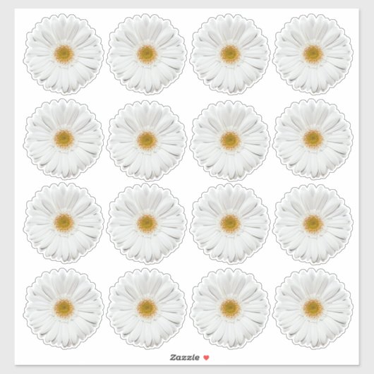 16個の白いガーベラダイシーフラワーのキスカットステッカー シール (シート)